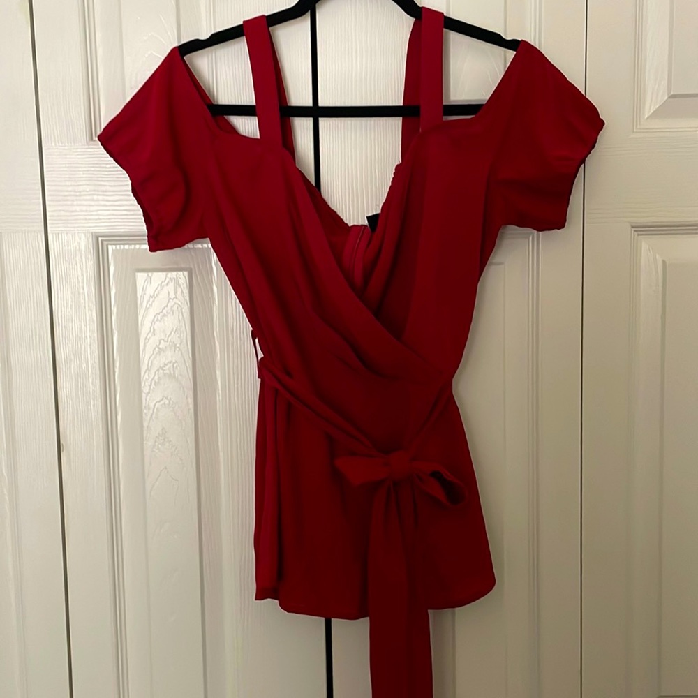 SHEIN Red Tie Waist Blouse